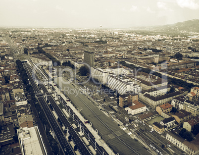 Aerial view of Turin vintage desaturated