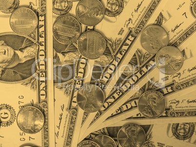 Dollar coins and notes - vintage