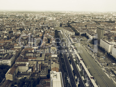 Aerial view of Turin vintage desaturated