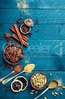 culinary background with various spices for Christmas mulled wine