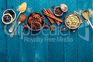 culinary background with various spices for Christmas mulled wine