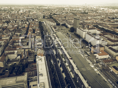 Aerial view of Turin vintage desaturated