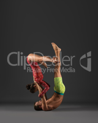 Sport. Duo of gymnasts exercising at camera