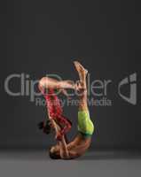 Sport. Duo of gymnasts exercising at camera