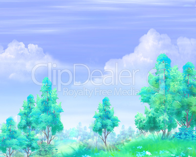 Clouds in a Blue Sky Over a Forest in a Summer Day