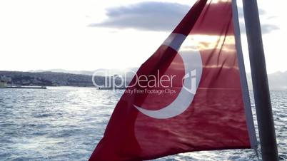 Turkish flag waving on ferry. Izmir -Turkey