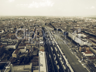 Aerial view of Turin vintage desaturated