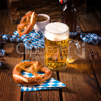 oktoberfest pretzel and beer