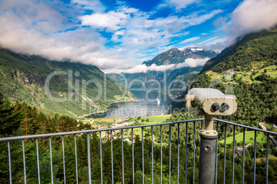 Geiranger fjord view point Lookout observation deck, Norway.