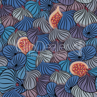 Fig vector. Seamless pattern with half and whole fruit.