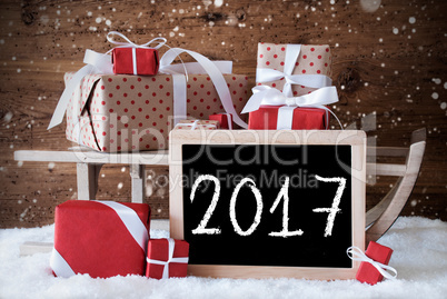 Sleigh With Gifts, Snow, Snowflakes, Text 2017 Sleigh With Gifts, Snow, Snowflakes, Text 2017