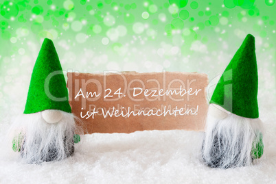 Green Natural Gnomes With Card, Weihnachten Means Christmas
