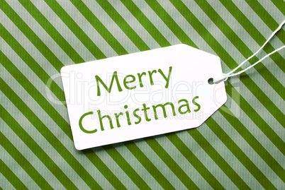 Label On Green Wrapping Paper, Text Merry Christmas