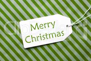 Label On Green Wrapping Paper, Text Merry Christmas