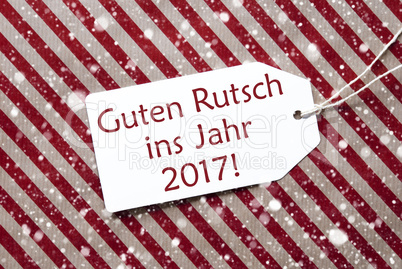Label On Red Paper, Snowflakes, Rutsch 2017 Means New Year