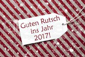 Label On Red Paper, Snowflakes, Rutsch 2017 Means New Year
