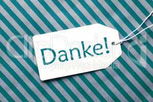 Label On Turquoise Wrapping Paper, Danke Means Thank You