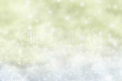 Golden Christmas Background With Snow, Snwoflakes, Stars