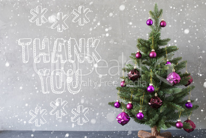 Christmas Tree With Snowflakes, Cement Wall, Text Thank You