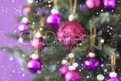 Blurry Christmas Tree With Rose Quartz Balls And Snowflakes