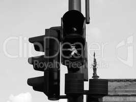 Green light traffic signal in black and white