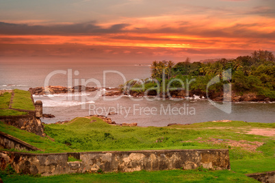 Sea lagoon, a scenic peninsula and the sunset view from the fort