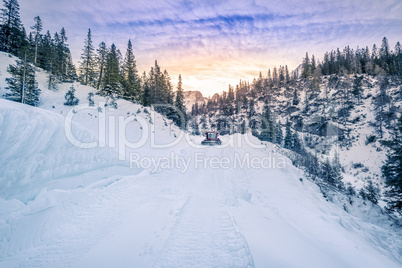 Alpine road mapped out in snow, Austria