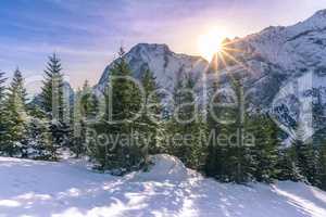 Bright alpine scenery in winter