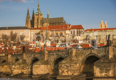 Charles Bridge close up and St. Vitus Cathedral in background
