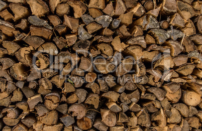 Firewood pile, close up