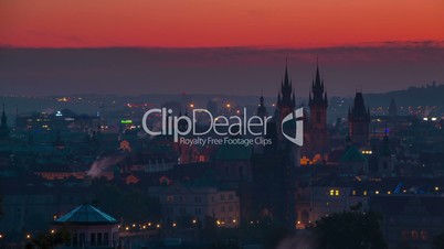 Rooftops of Prague and the Morning. Time Lapse