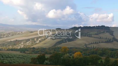 Tuscan Landscape and Clouds. Time Lapse