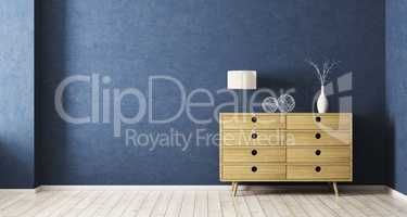 Interiorof room with wooden cabinet 3d rendering