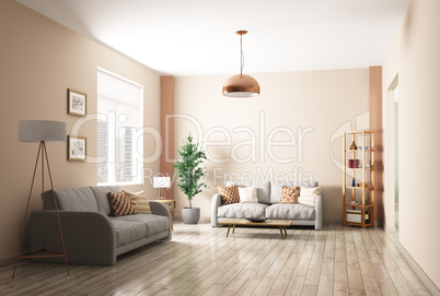 Modern living room interior 3d rendering