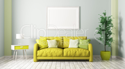 Interior of living room with sofa 3d render