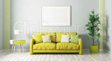 Interior of living room with sofa 3d render