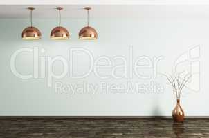 Room with metal brass lamps and vase 3d rendering