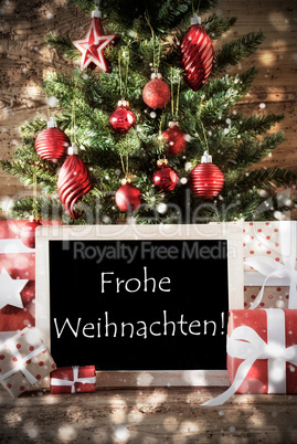 Tree With Bokeh Effect, Frohe Weihnachten Means Merry Christmas