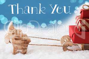 Reindeer, Sled, Light Blue Background, Text Thank You
