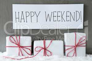 White Gift On Snow, Text Happy Weekend