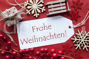 Label WIth Decoration, Frohe Weihnachten Means Merry Christmas