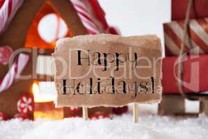 Gingerbread House With Sled, Text Happy Holidays