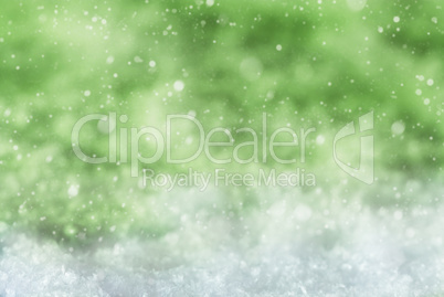 Green Christmas Background With Snow, Snwoflakes