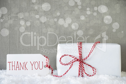 Gift, Cement Background With Bokeh, Text Thank You