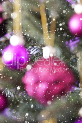 Vertical Blurry Christmas Tree With Rose Quartz Balls, Snowflakes