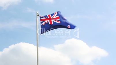 National flag of New Zealand on a flagpole