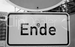 Ende sign in Berlin in black and white