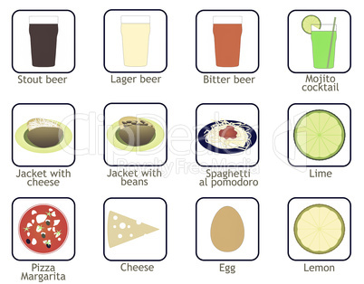 Food and drink icons vintage