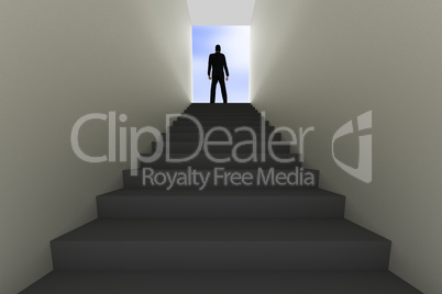 Man stands on top of staircase, 3d Illustration