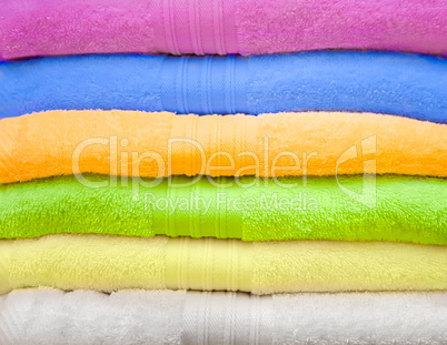 Big pile of colorful towels.